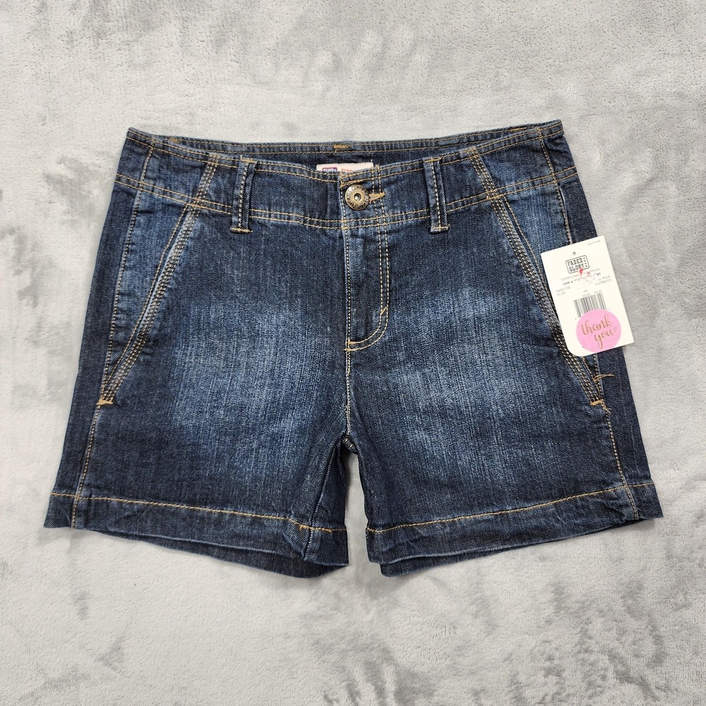 NEW Vintage Faded Glory Shorts Womens 6 Blue Denim Stretch Chino Casual Summer
